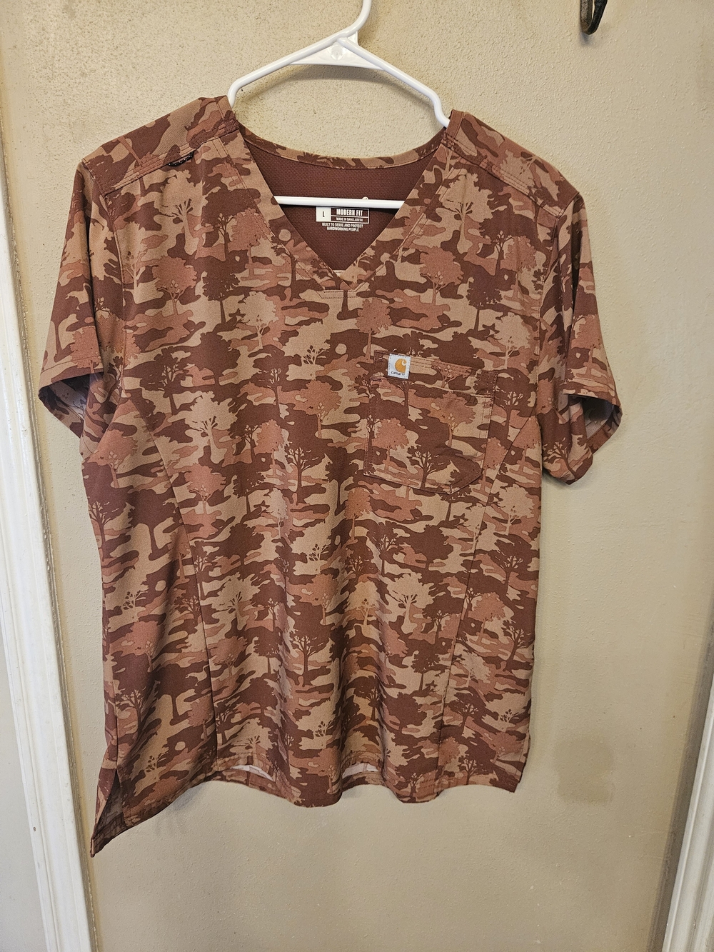 Carhartt Women's Brown/Tan Camo V-Neck Scrub Top